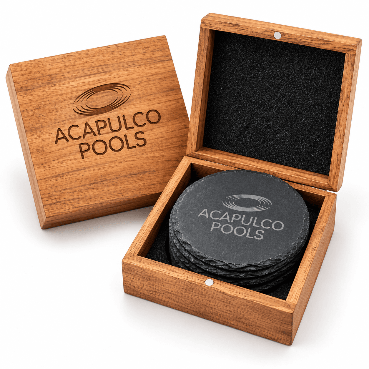Slate Coasters in Wooden Gift Box, Slate